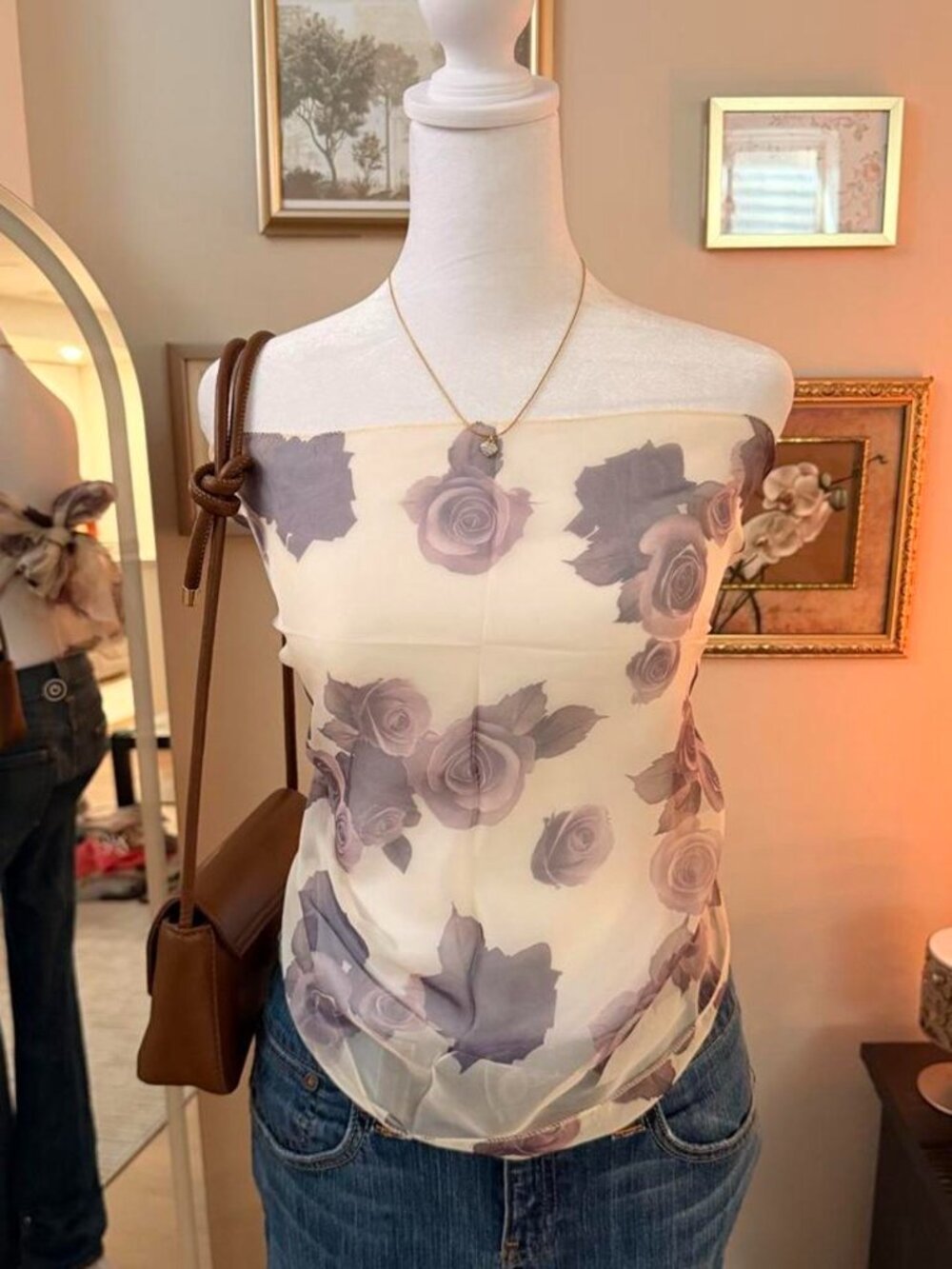 Romantic Y2K Sheer Rose Print Scarf | Silk Blend🪻